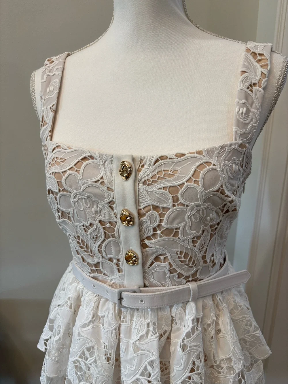 Self-Portrait Lace Dress, Tiered Mini Dress with Belt, Size 4, Bride Wedding